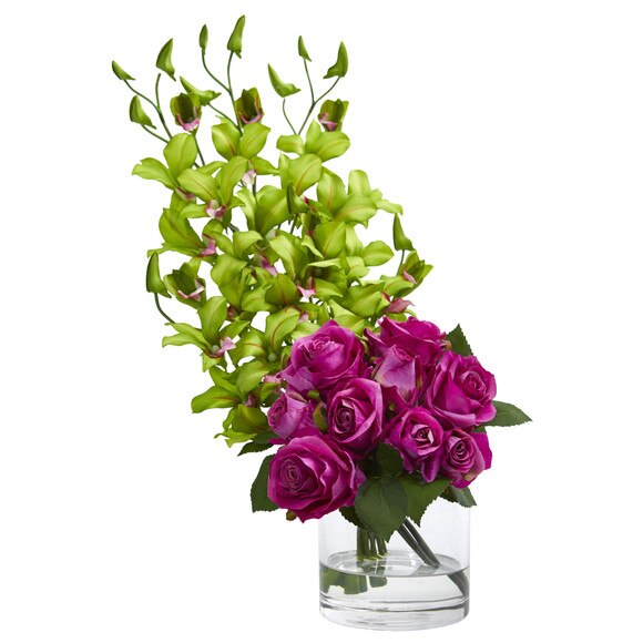 Rose Dendrobium Orchid Artificial Arrangement - SKU #1589-OG - 1